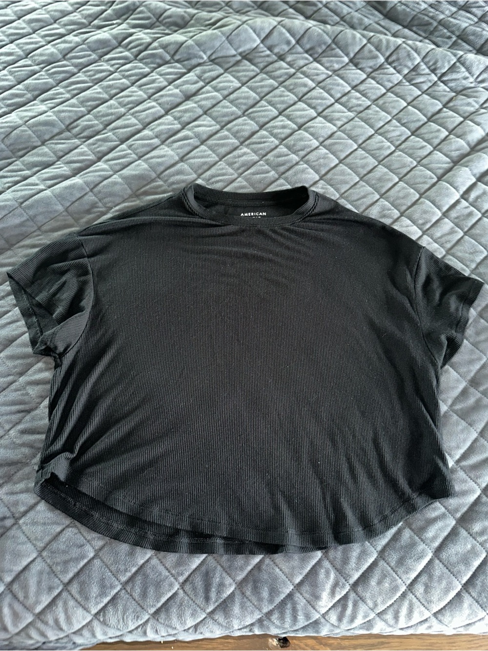 American Eagle Outfitters Black Ribbed Short Sleeve Tee